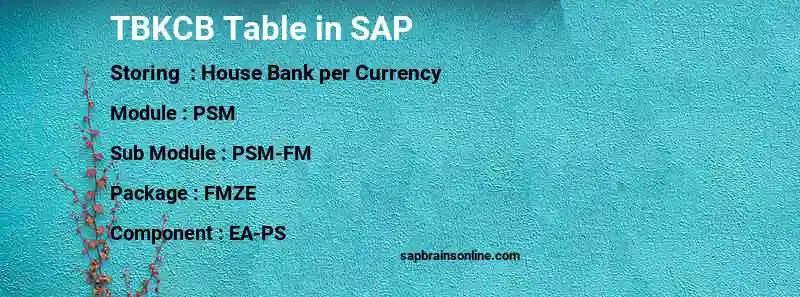 SAP TBKCB table