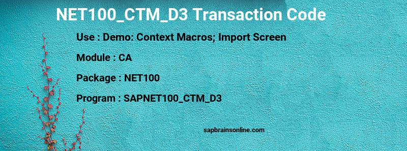 SAP NET100_CTM_D3 transaction code