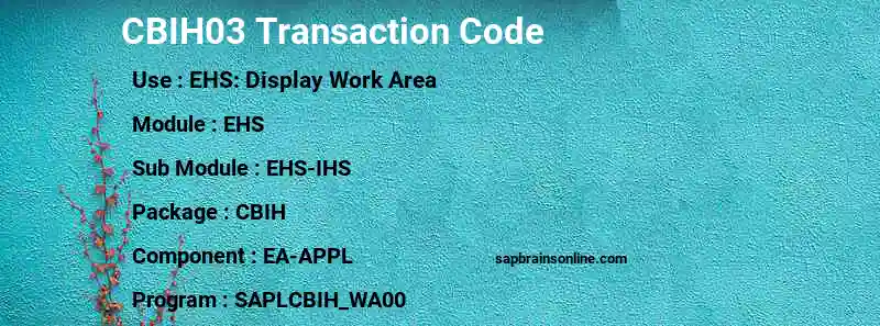 SAP CBIH03 transaction code