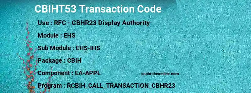 SAP CBIHT53 transaction code