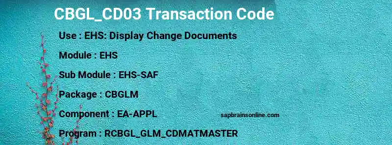 SAP CBGL_CD03 transaction code