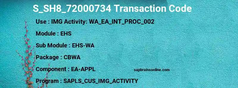 SAP S_SH8_72000734 transaction code