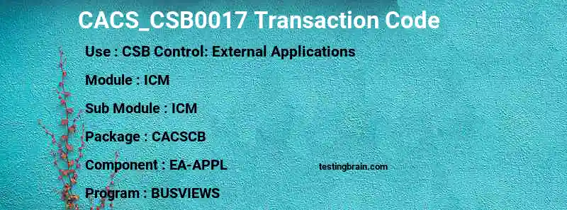 SAP CACS_CSB0017 transaction code