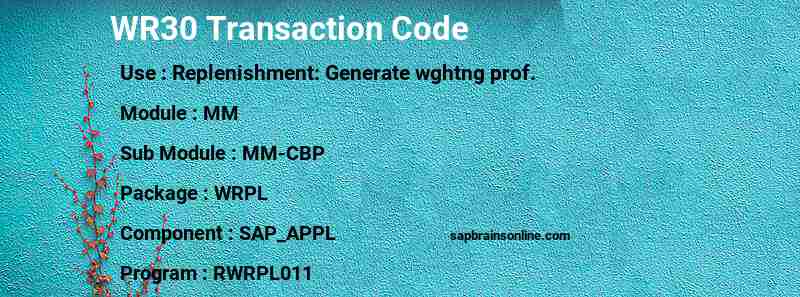 SAP WR30 transaction code