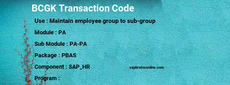 SAP BCGK transaction code