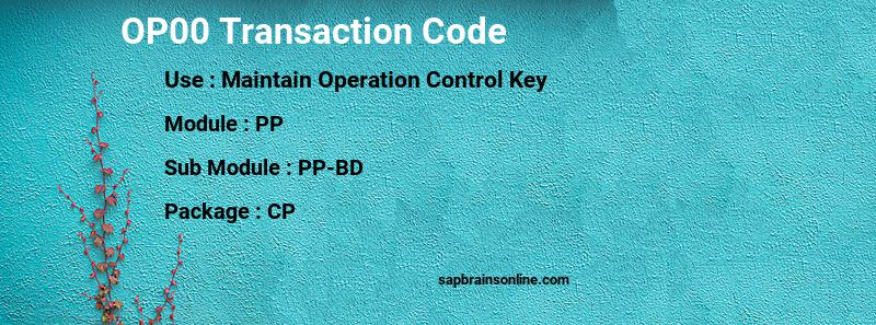 OP00 SAP Tcode For Maintain Operation Control Key